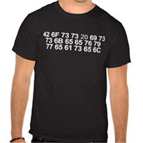 'Boss is skeevy weasel' in hex code tee shirt